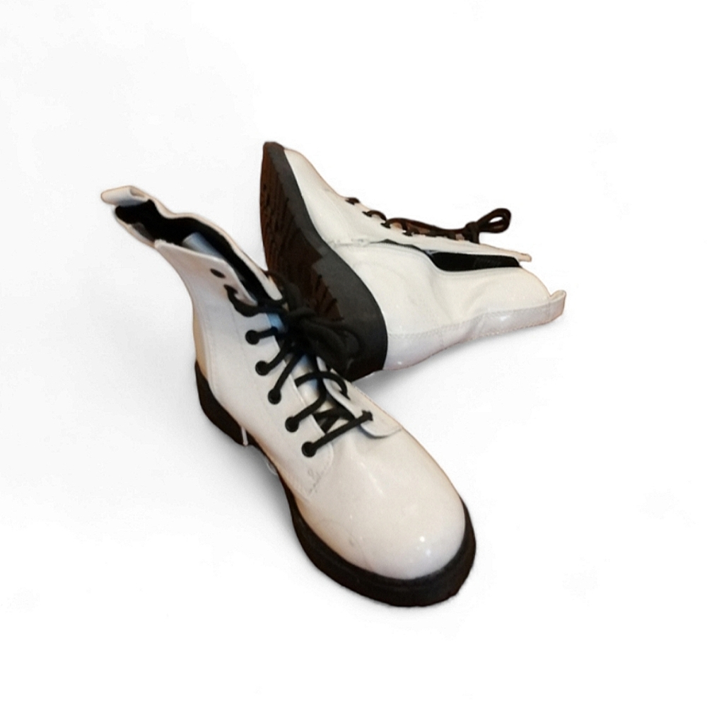 Wonder Nation Shimmery White  and Black Combat Boots
